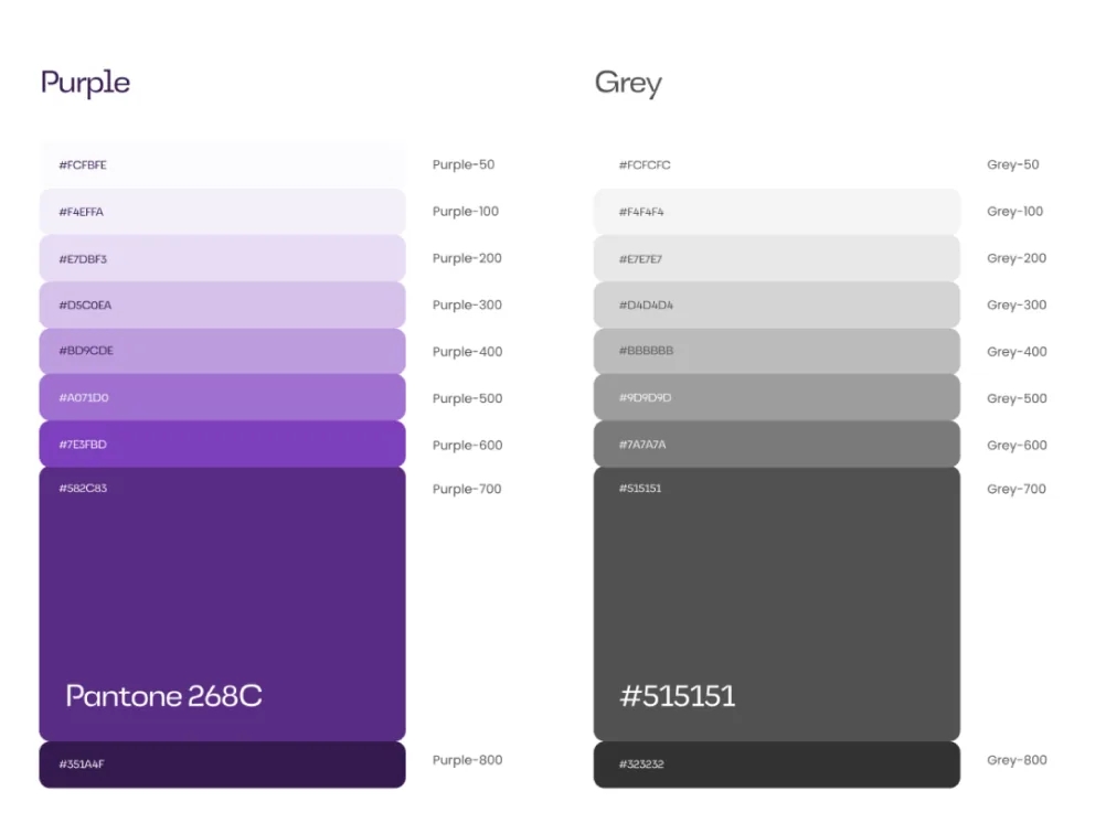 2026: purple and grey scales from 50 to 800