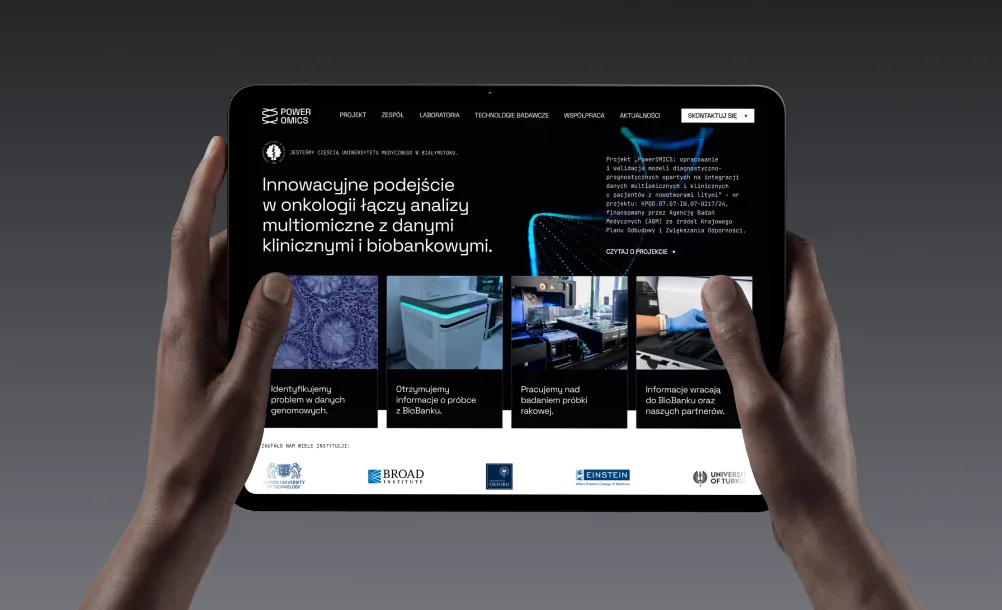 PowerOMICS homepage on a tablet