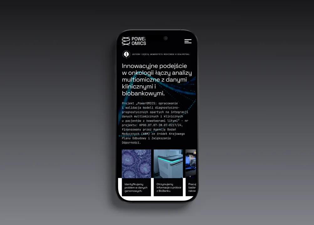 PowerOMICS homepage on a phone