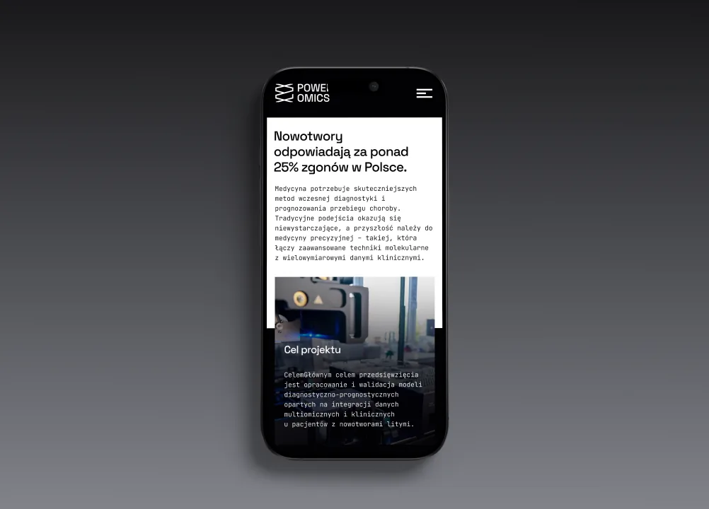 PowerOMICS project page on a phone